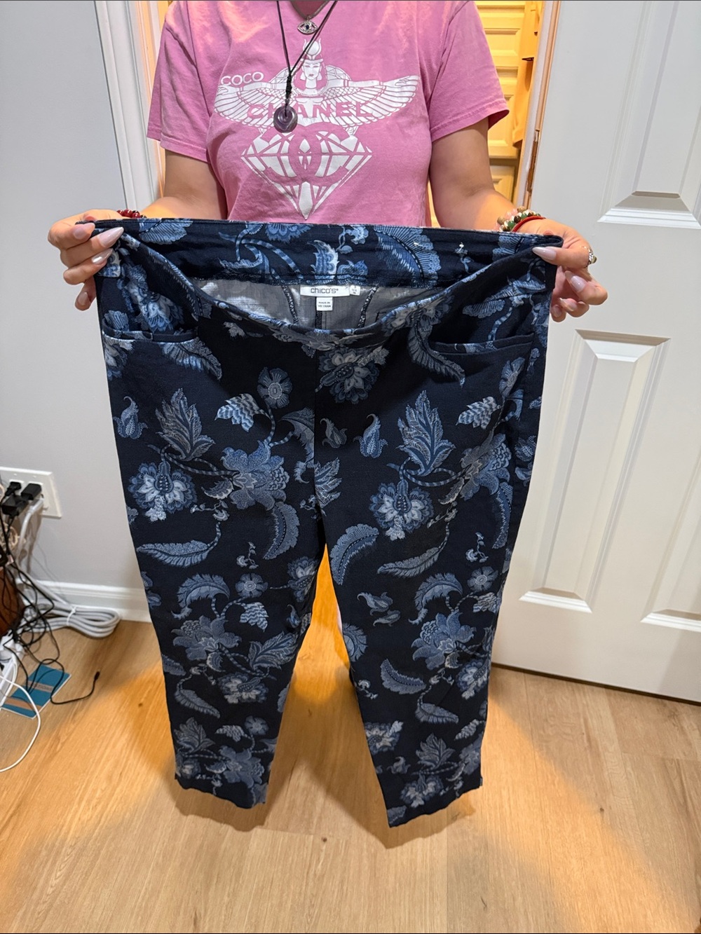 Chico's Navy and Light Blue Floral Cropped Jeans